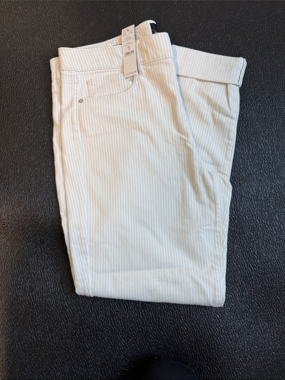 WHBM girlfriend mid rise cuffed jeans size 10 tan striped NWT $120